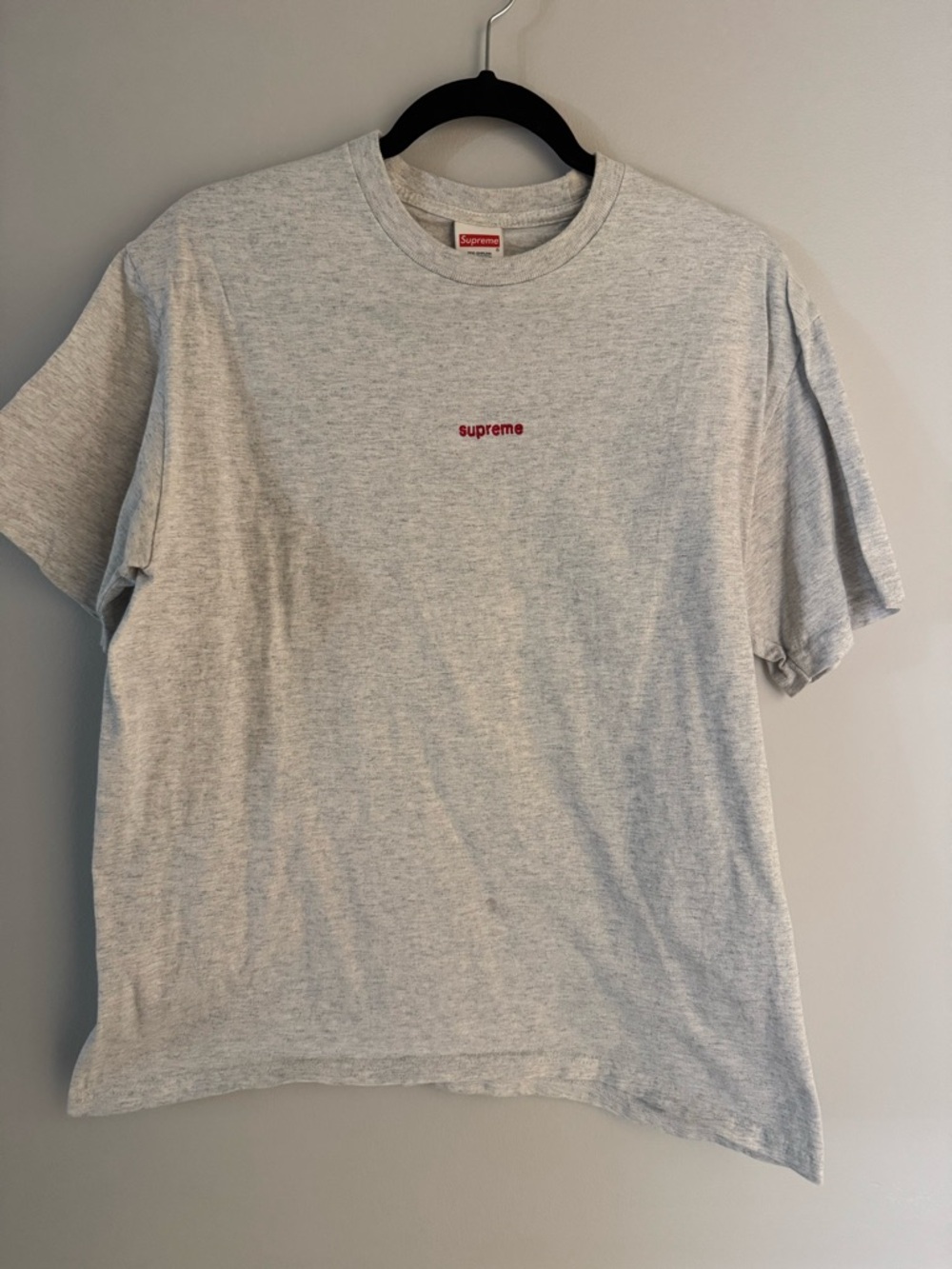 Supreme Heather Gray T-Shirt with Red Embroidered Logo